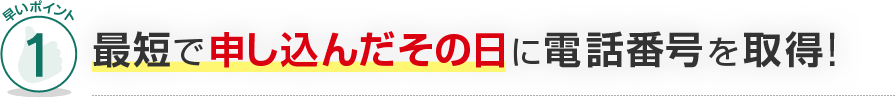 早いポイント1 最短で申し込んだその日に電話番号を取得！