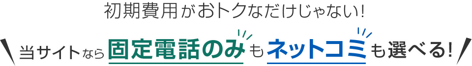 初期費用がおトクなだけじゃない！当サイトなら固定電話のみもネットコミも選べる！